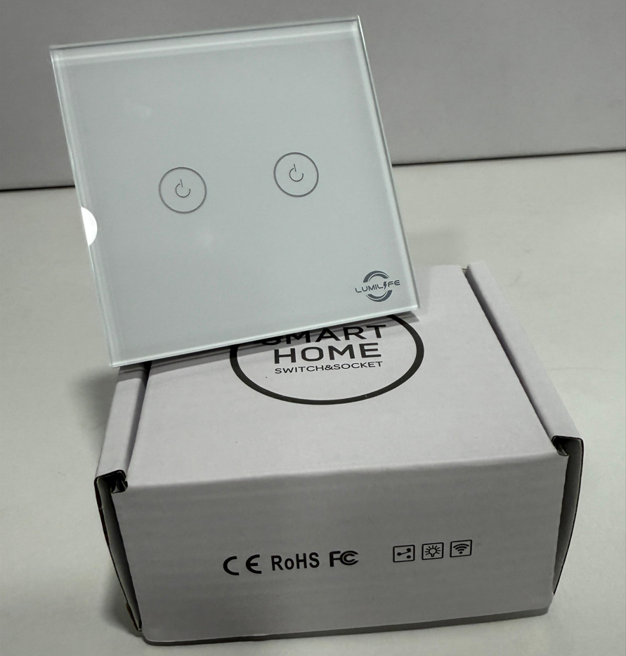 Tuya 2G WiFi Touch Switch with Neutral Wire, 86*86mm Tempered Glass Panel, Fire-Proof PC, 1000W Load, Alexa & Google Home Support